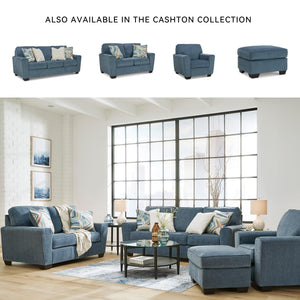 Blue Crosshatch Casual Sofa with Accent Pillows