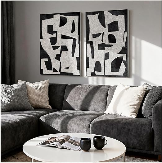 Large Abstract Wall Art Set of 2 – 24x36 Inch Framed Sandstone Canvas