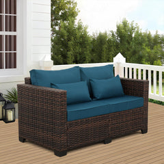 2-Seater Outdoor Wicker Loveseat Sofa with Cushions & Waterproof Cover
