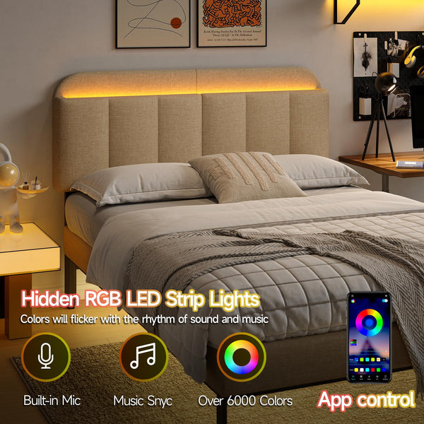 Adjustable Linen Headboard with RGB LED & Storage – Full/Queen/King