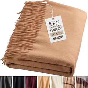 Cashmere Throw Blanket with Fringe – 60 x 54 Inch