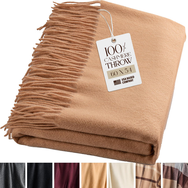 Cashmere Throw Blanket with Fringe – 60 x 54 Inch