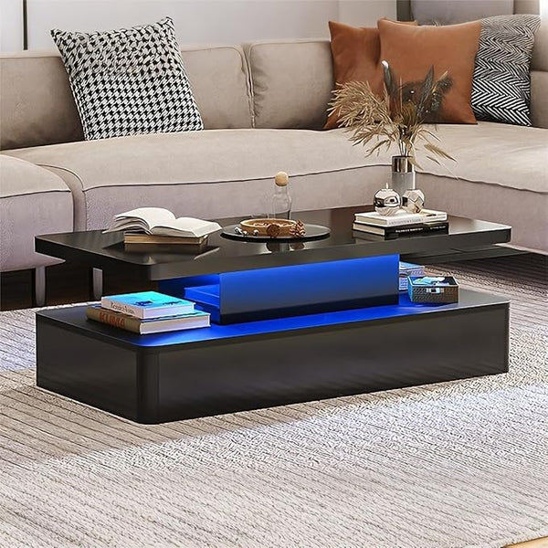 LED Coffee Table with RGB Lighting & 2-Tier Storage