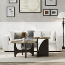 Round Coffee Table with Gold Tray Top & Walnut Base