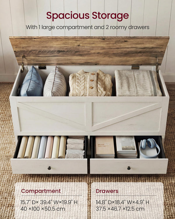 Farmhouse Storage Bench with 2 Fabric Drawers