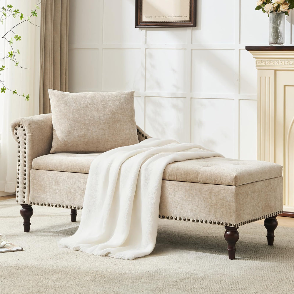 56.6" Wide Indoor Chaise Lounge with Storage & Left Armrest