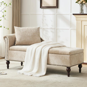56.6" Wide Indoor Chaise Lounge with Storage & Left Armrest