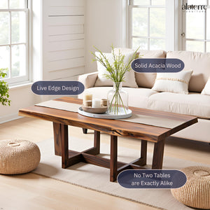 Live Edge Solid Acacia Wood Coffee Table with Natural Finish