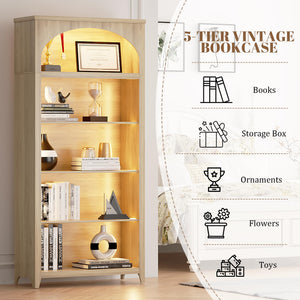 5-Tier Arched Bookshelf with LED Lights