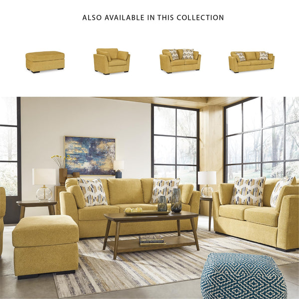 Yellow Velvet Loveseat with Toss Pillows