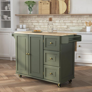 Rolling Kitchen Island Cart with Drop-Leaf Breakfast Bar