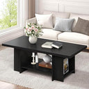 Rustic 2-Tier Coffee Table with Storage Shelves