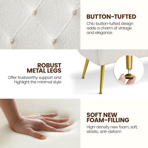 Boucle Ottoman Bench with Gold Metal Legs