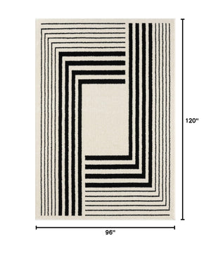 Geometric Beige & Black Area Rug | Modern 3D Lines | Medium Pile