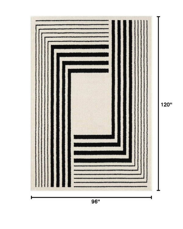 Geometric Beige & Black Area Rug | Modern 3D Lines | Medium Pile