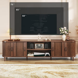 70" Mid-Century Modern TV Stand with Fluted Doors & Storage Cabinets