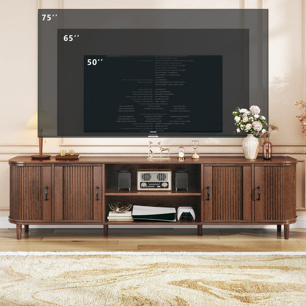 70" Mid-Century Modern TV Stand with Fluted Doors & Storage Cabinets