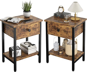 Nightstand Set of 2 with Drawers & Storage Shelf