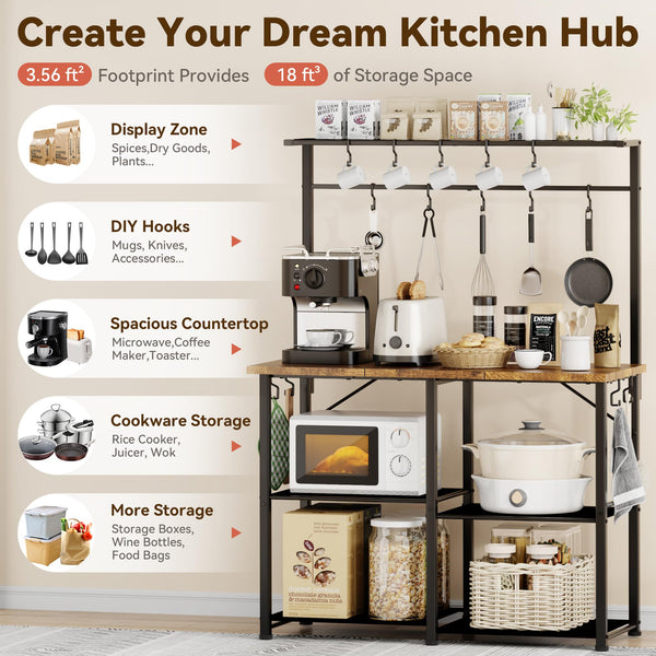 4-Tier Bakers Rack with Storage & Coffee Bar