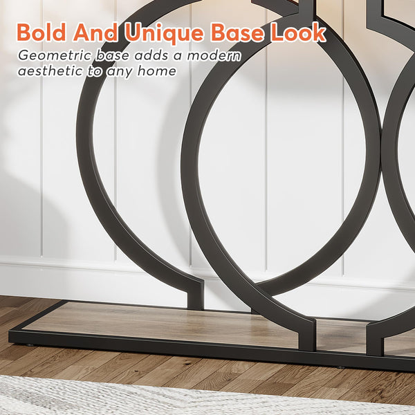 55-Inch Industrial Console Table with Geometric Metal Frame