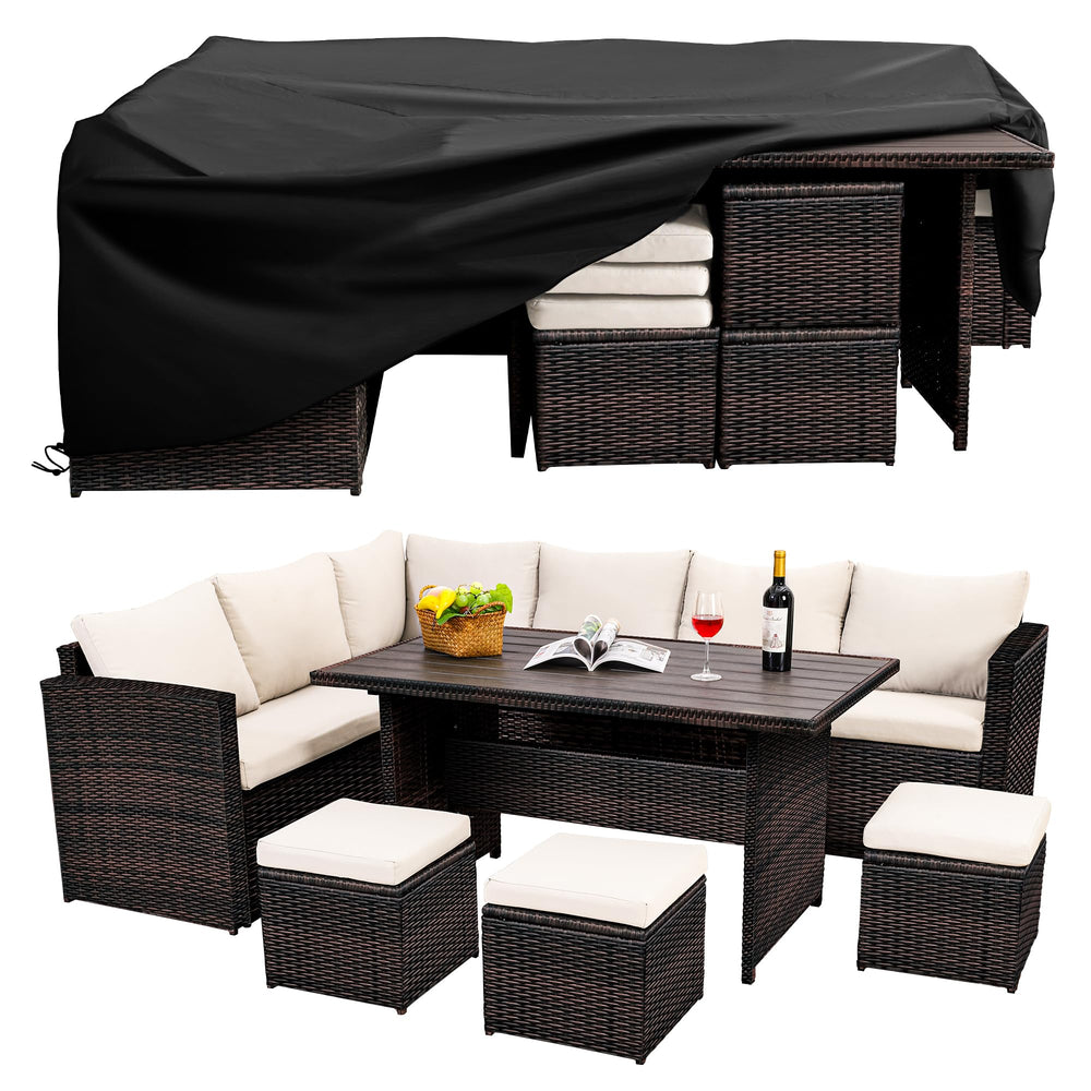 7-Piece Outdoor Wicker Patio Dining Set with Ottoman