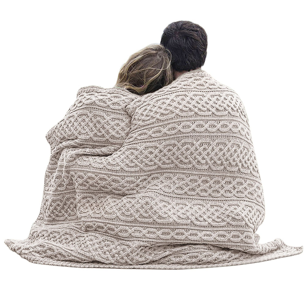 Merino Wool Irish Cable Knit Throw Blanket — Aran Celtic Pattern 40" x 55"