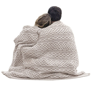 Merino Wool Irish Cable Knit Throw Blanket — Aran Celtic Pattern 40" x 55"