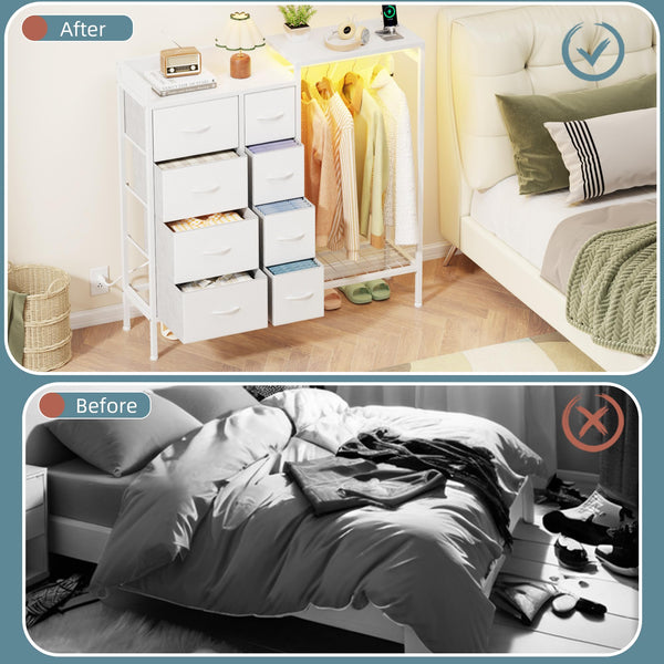 8-Drawer Dresser with Hanging Rack & LED Lights