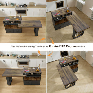 Rolling Kitchen Island with Extendable Countertop & Storage