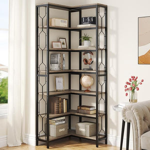 7-Tier Industrial Corner Bookshelf