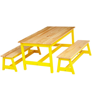 Kids Indoor Picnic Table and Bench Set – Natural Solid Pine Wood