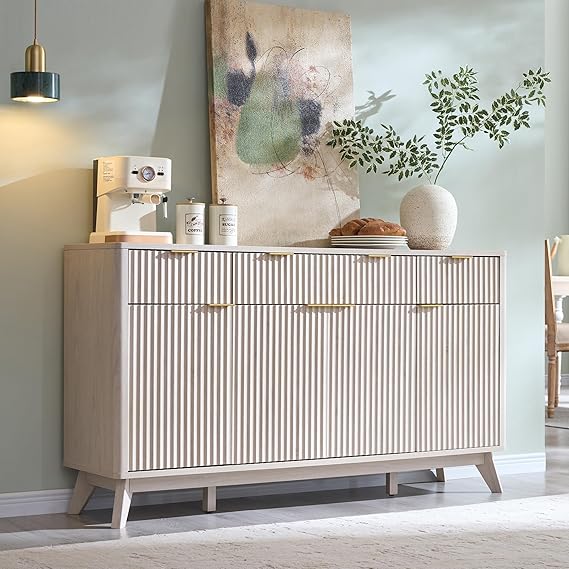 60-Inch Fluted Buffet Sideboard Cabinet with Drawers & Doors