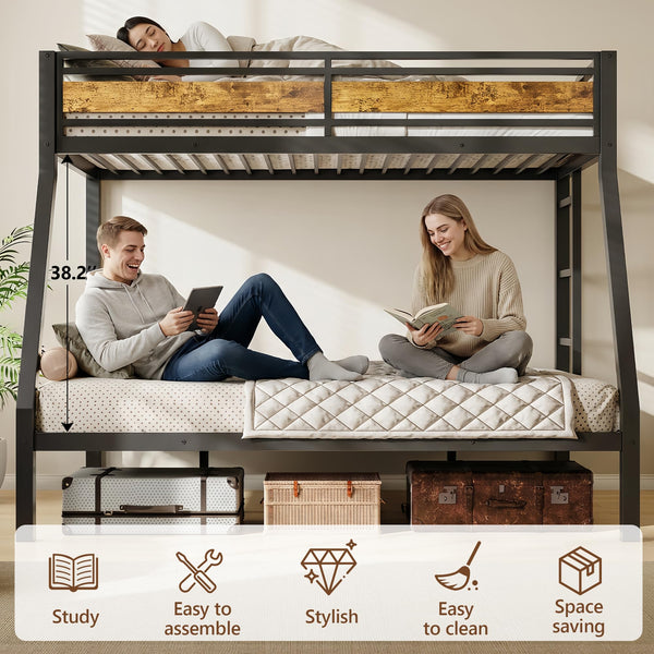 Twin Over Full Metal Bunk Bed with Safety Guardrail & Ladder