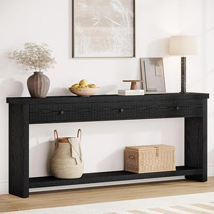 70.9" Extra Long Console Table with 3 Drawers & Open Shelves
