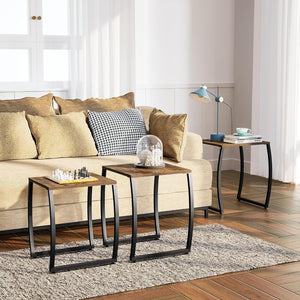 Nesting End Tables Set of 3, Rustic Wood & Metal
