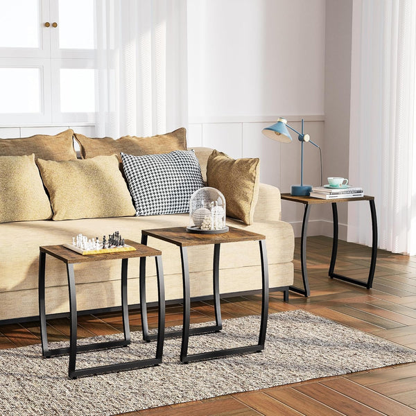 Nesting End Tables Set of 3, Rustic Wood & Metal