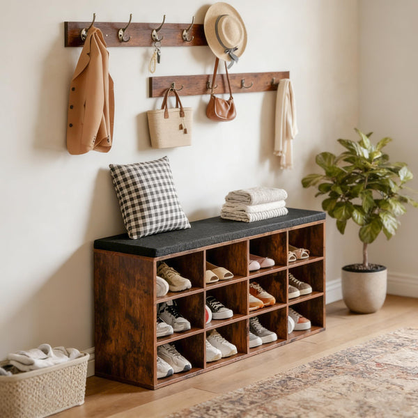 Shoe Storage Bench with Cushion & Coat Rack