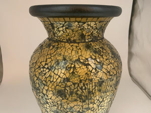 18 Inch Tall Mosaic Floor Vase – Crackled Gold & Black Terracotta Cylinder