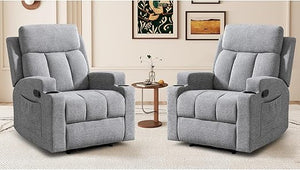 Manual Recliner Chair with Massage, Heat & Cup Holders