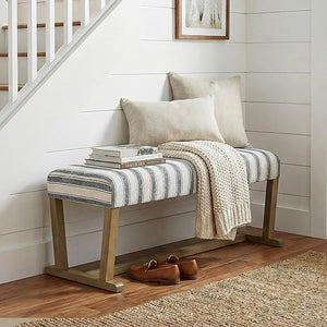 Upholstered Ottoman Bench with Cushion & Rubberwood Legs