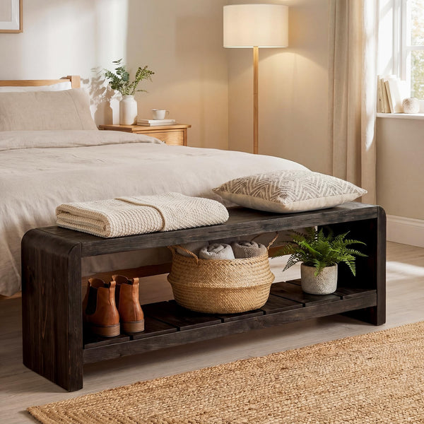 Solid Wood Entryway Bench with Shoe Storage