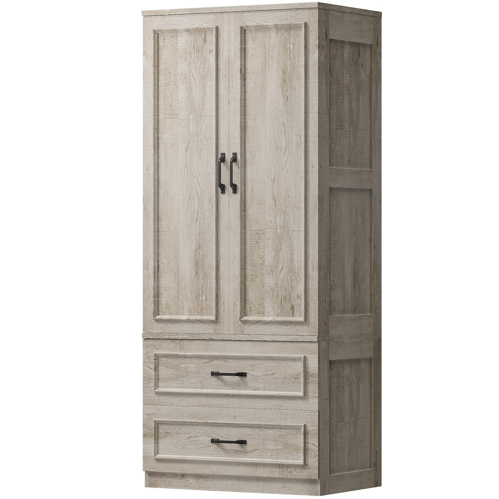 Freestanding Wardrobe Closet with 2 Doors and 2 Drawers – 70" H x 28" W