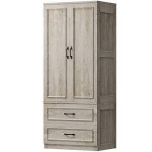 Freestanding Wardrobe Closet with 2 Doors and 2 Drawers – 70" H x 28" W