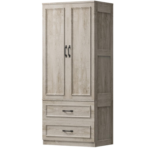 Freestanding Wardrobe Closet with 2 Doors and 2 Drawers – 70" H x 28" W