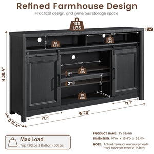 Farmhouse TV Stand for Living Room, Large Black Entertainment Center with Storage, TV Console for Bedroom, TV Stand with Sliding Barn Door Television Stands for 80 Inch TV, 38 Inch Tall Media Cabinet