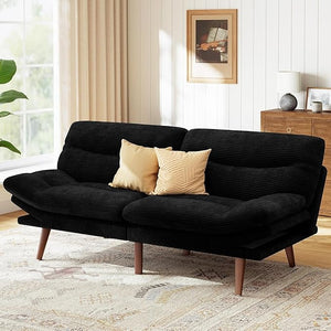 Convertible Futon Sofa Bed with Adjustable Backrest & Armrests
