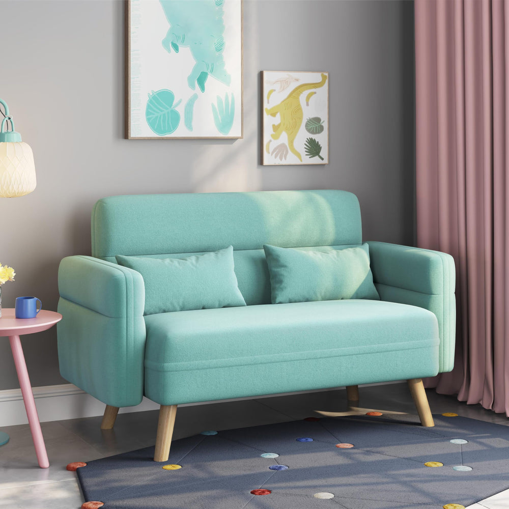46" Modern Fabric Loveseat Sofa with Lumbar Pillows & Solid Wood Legs