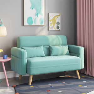 46" Modern Fabric Loveseat Sofa with Lumbar Pillows & Solid Wood Legs