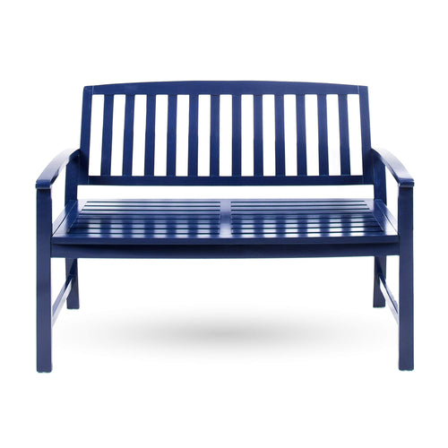 Acacia Wood Farmhouse Bench – PU Navy Blue