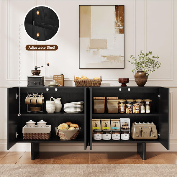 63" Fluted Sideboard Buffet Cabinet with Adjustable Shelves